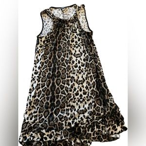 MSK Women Sleeveless Sequin Leopard print dress with ruffled bottom.